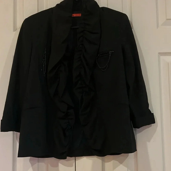 Alice +  Olivia Black Ruffle Jacket Blazer, Size Small - Picture 5 of 17